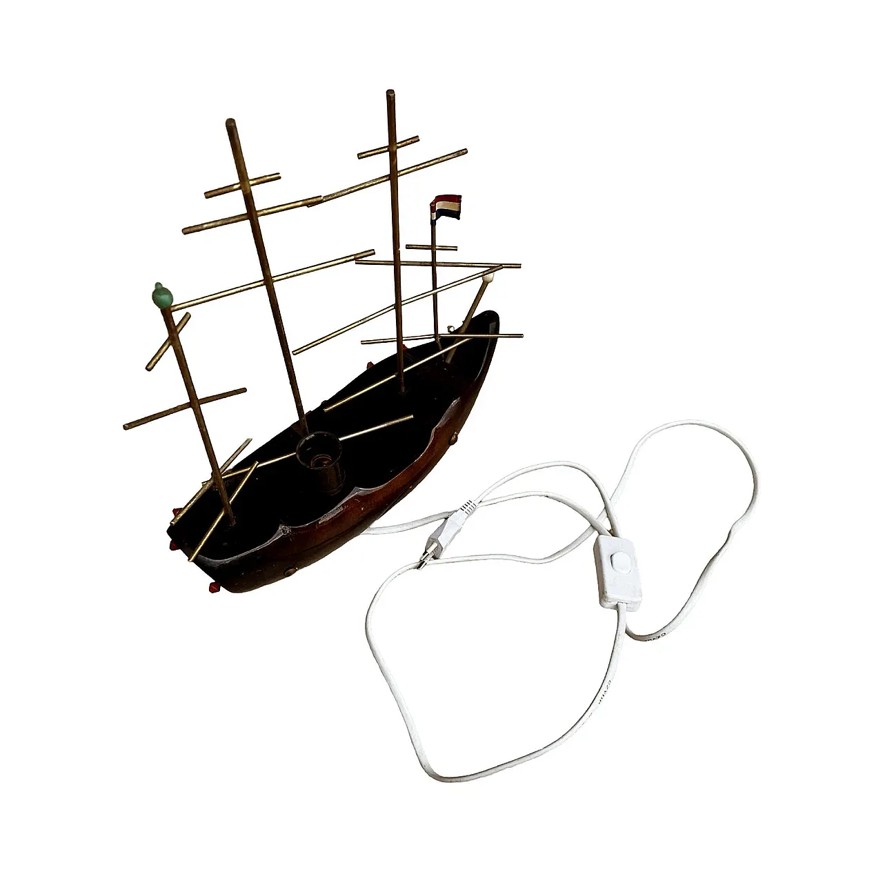 Wooden ship-shaped table night lamp, 1960s 2