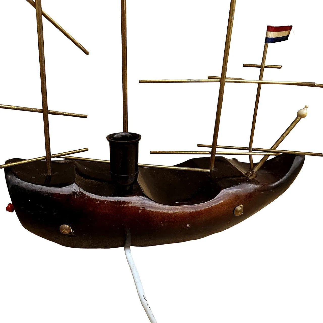 Wooden ship-shaped table night lamp, 1960s 3