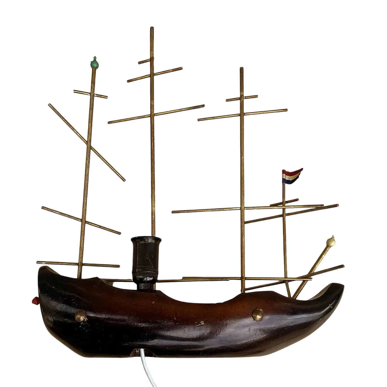 Wooden ship-shaped table night lamp, 1960s 9