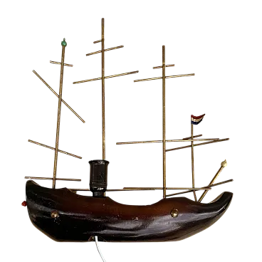 Wooden ship-shaped table night lamp, 1960s