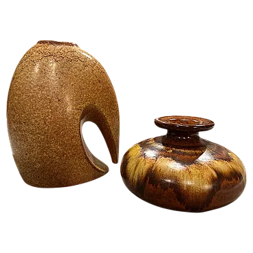 Pair of brown ceramic vases by Giovanni Bertoncello, 1970s