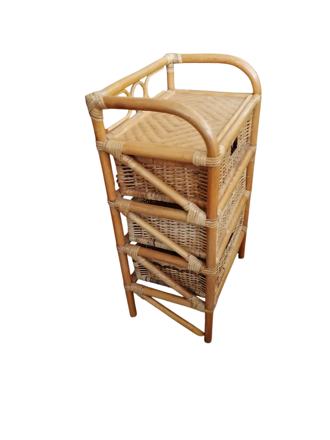 Woven Bamboo Chest of Drawers or Bedside Table, 1970s 3