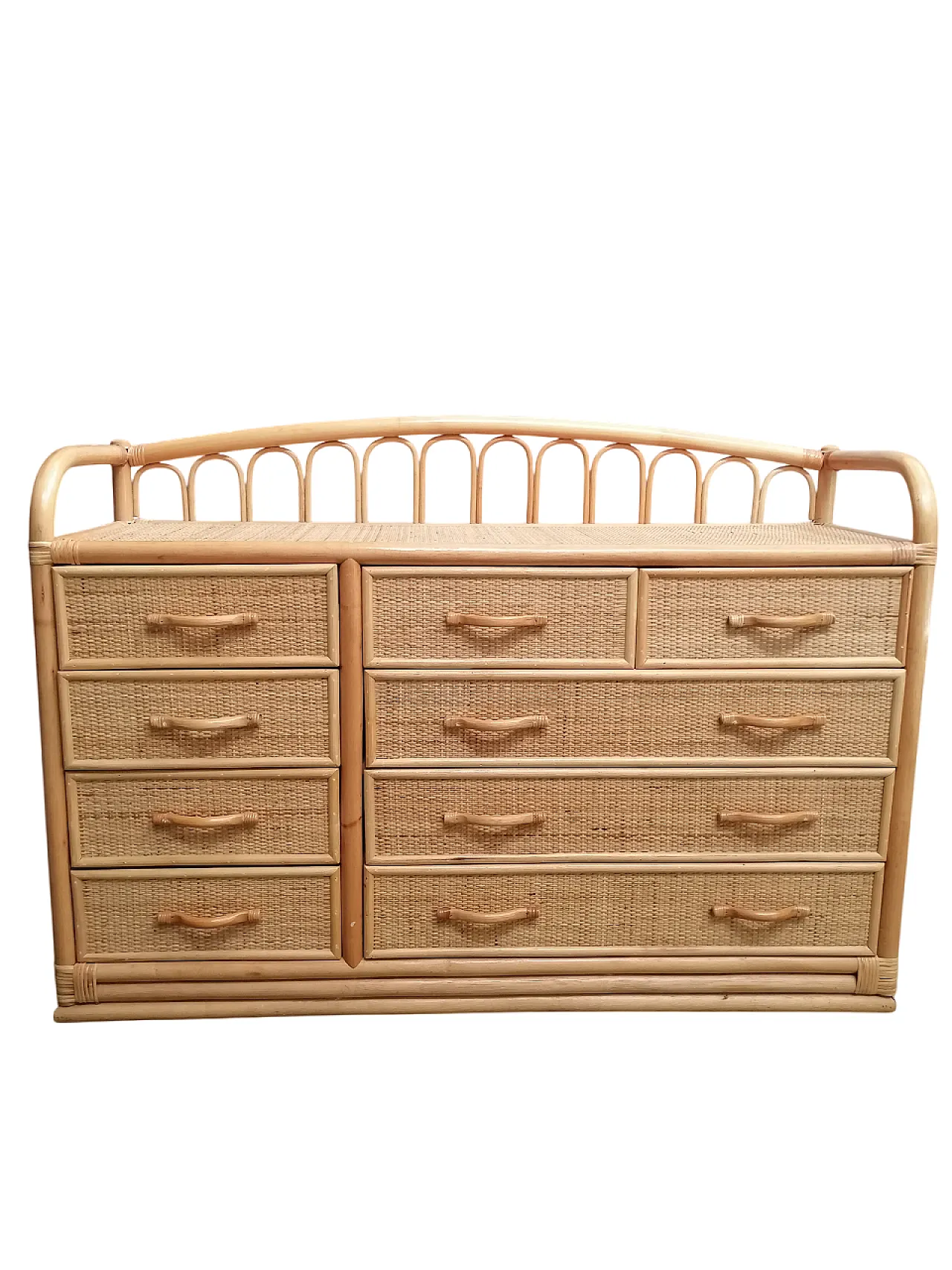 Cassettiera in bambù e vimini, anni '70 1