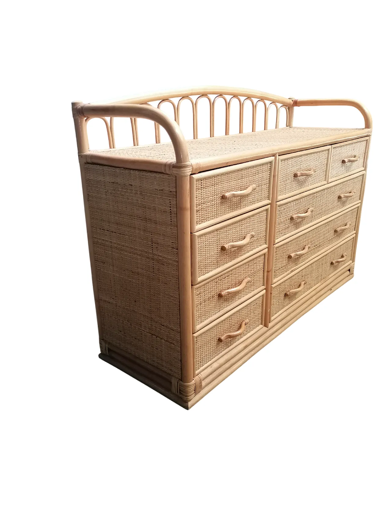 Cassettiera in bambù e vimini, anni '70 3