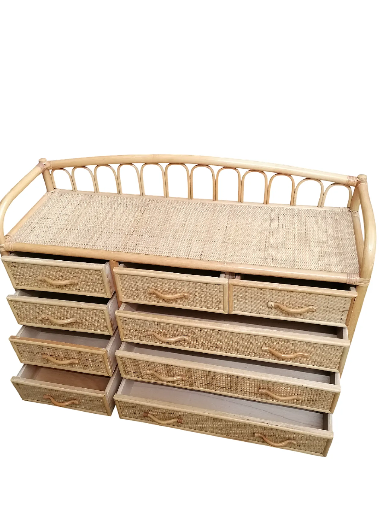 Cassettiera in bambù e vimini, anni '70 6