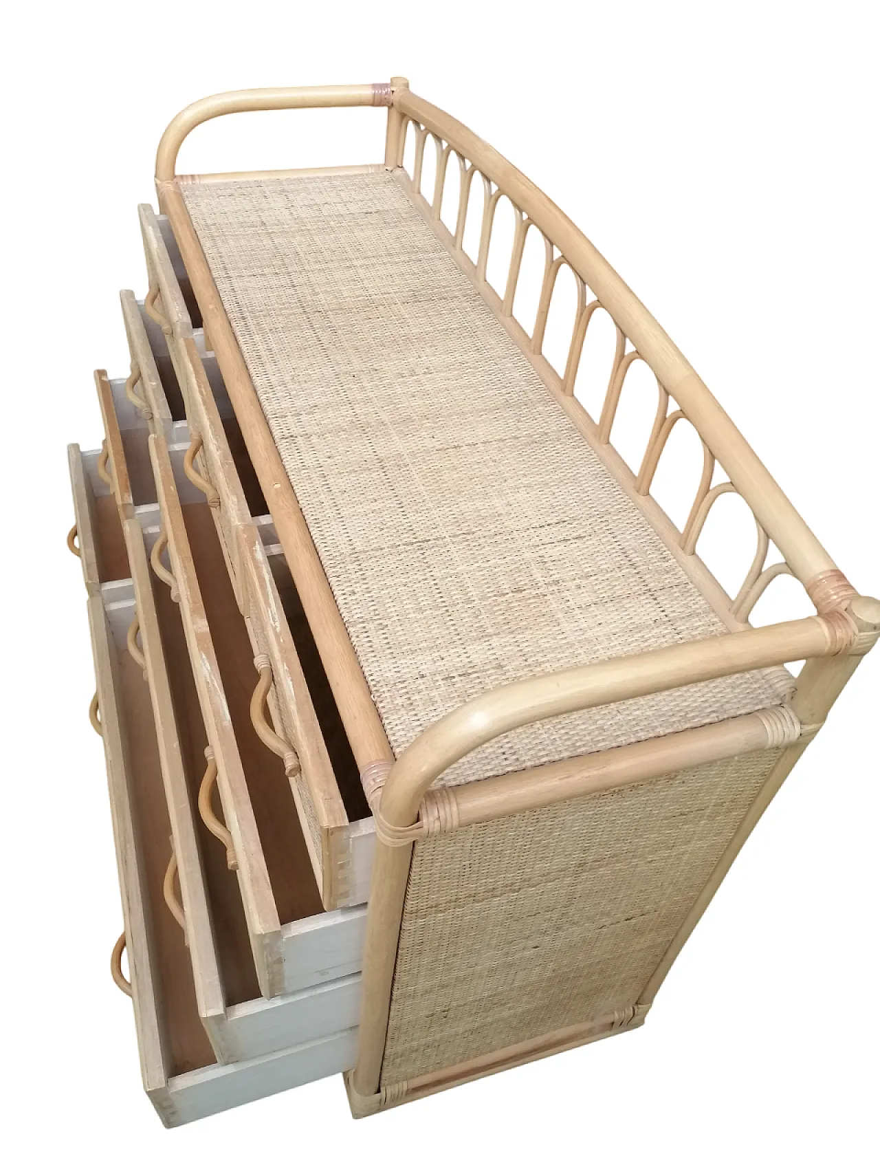 Cassettiera in bambù e vimini, anni '70 7