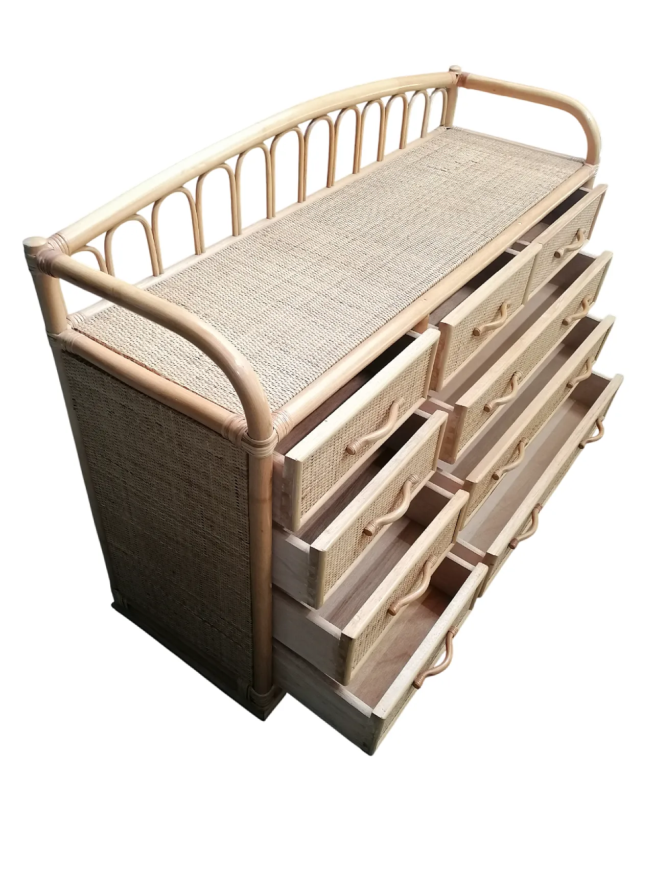 Cassettiera in bambù e vimini, anni '70 8