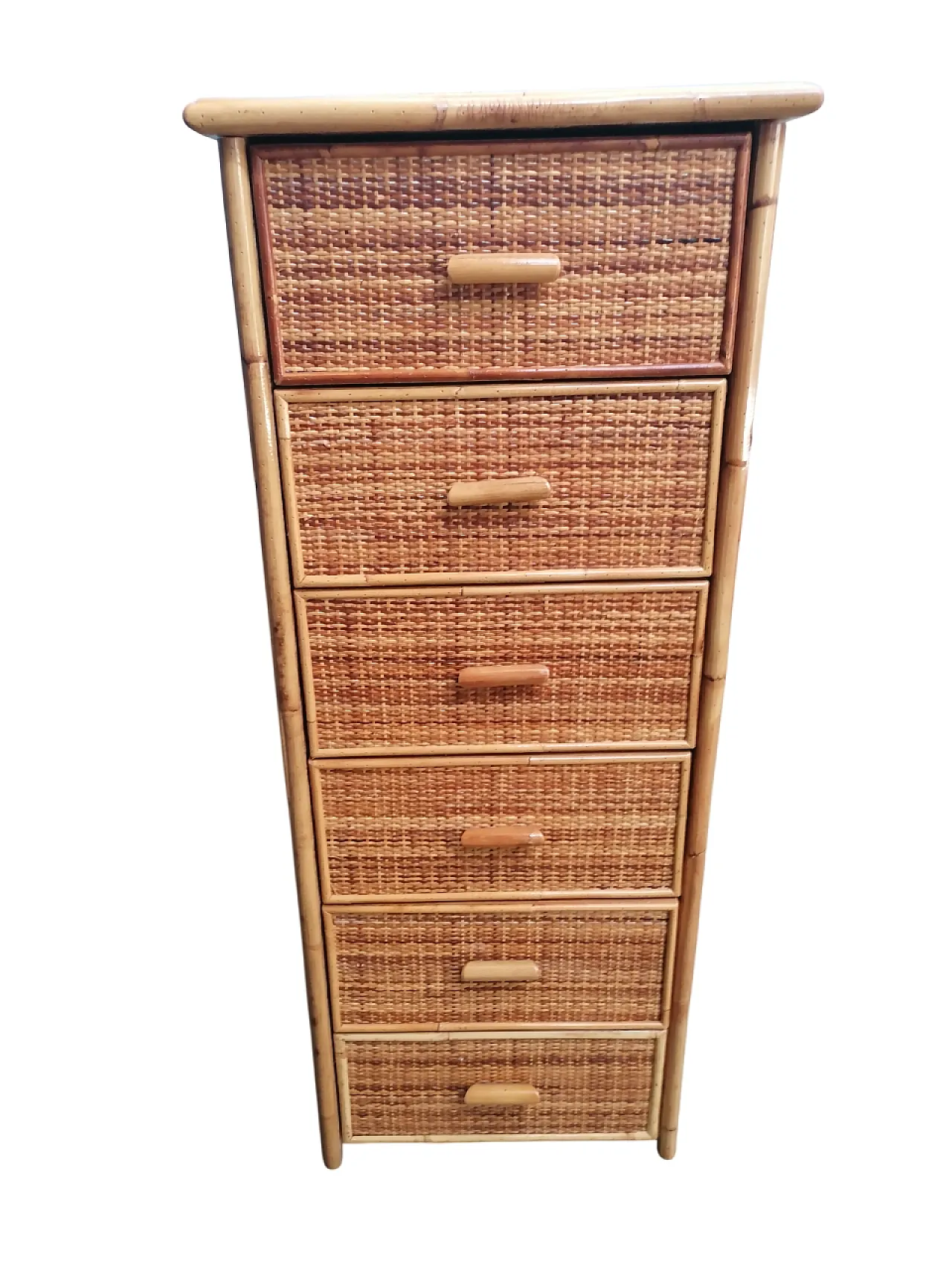 Cassettiera in canna, bambù e vimini, anni '70 1