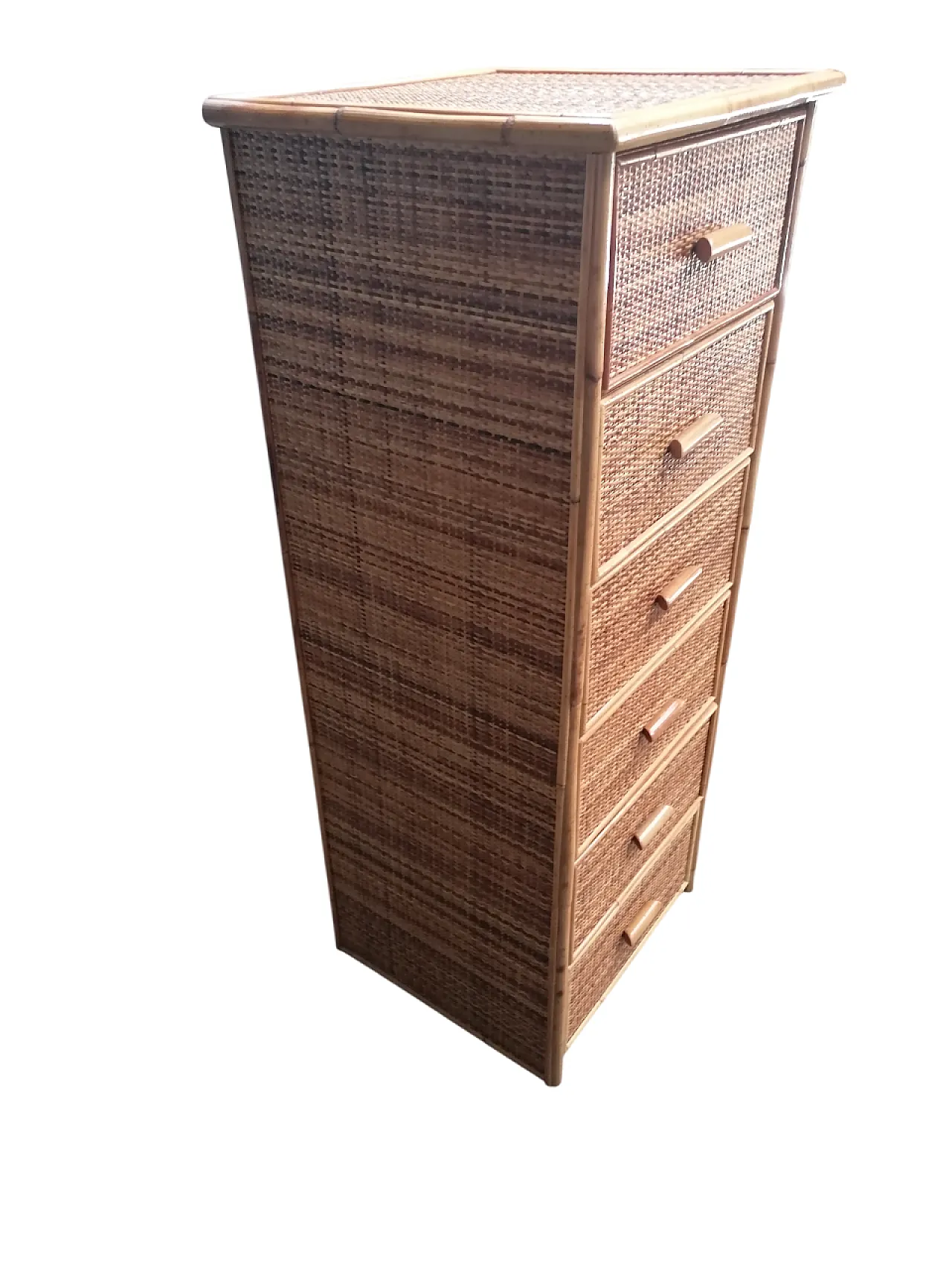 Cassettiera in canna, bambù e vimini, anni '70 2