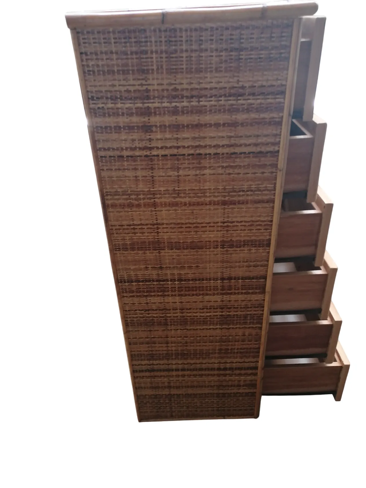 Cassettiera in canna, bambù e vimini, anni '70 3