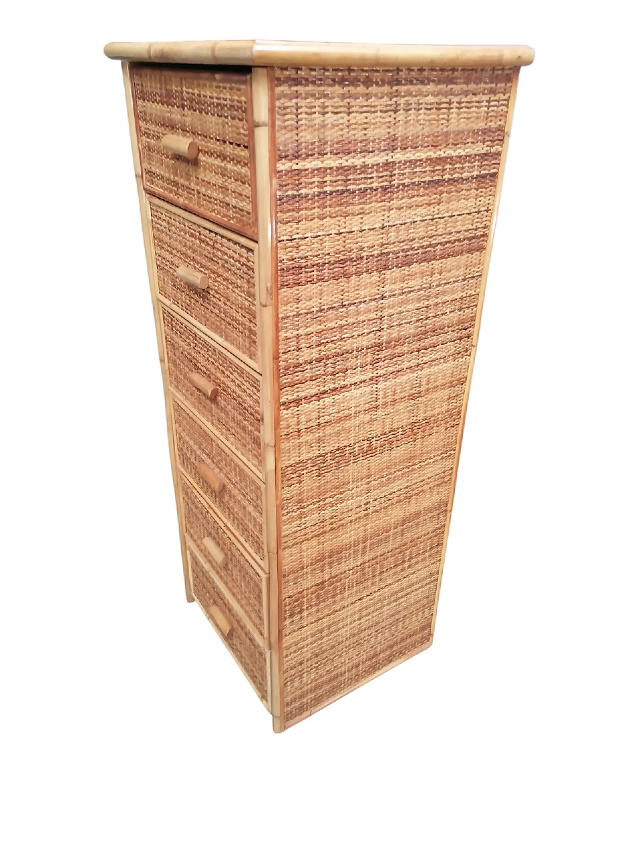 Cassettiera in canna, bambù e vimini, anni '70 4