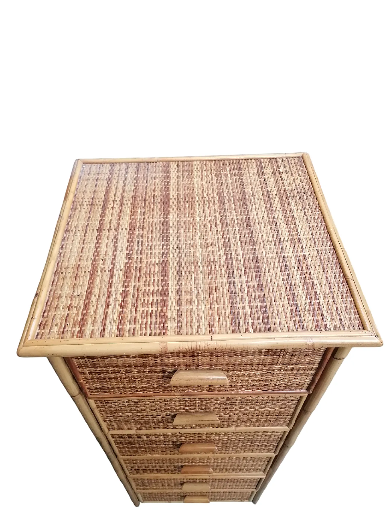 Cassettiera in canna, bambù e vimini, anni '70 6