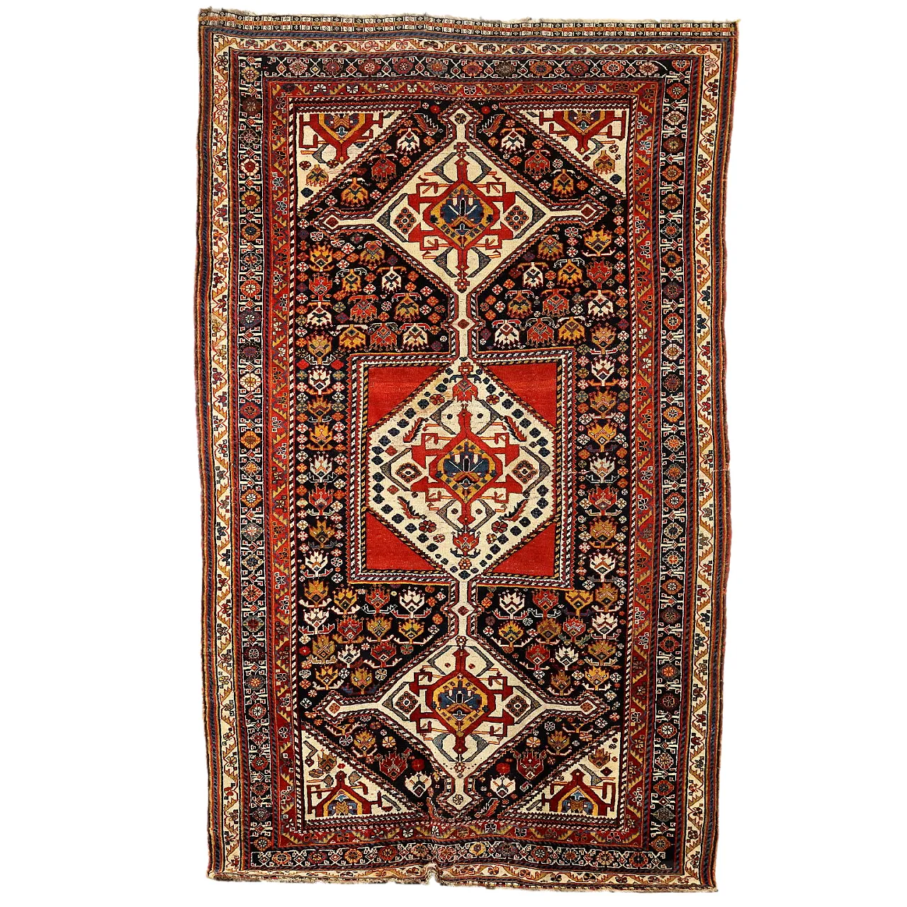 Tappeto Kaskay/Afshari in lana a nodi sottili, fine '900 1