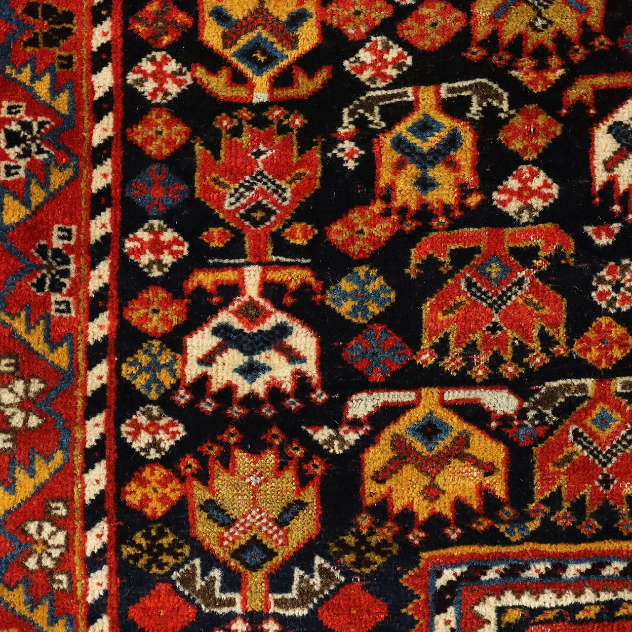 Tappeto Kaskay/Afshari in lana a nodi sottili, fine '900 5