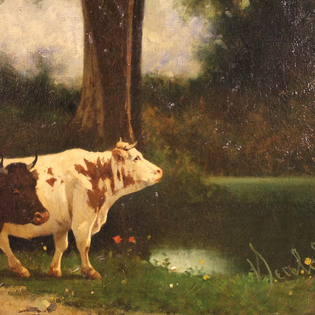 Dipinto italiano paesaggio firmato e datato 1881 12