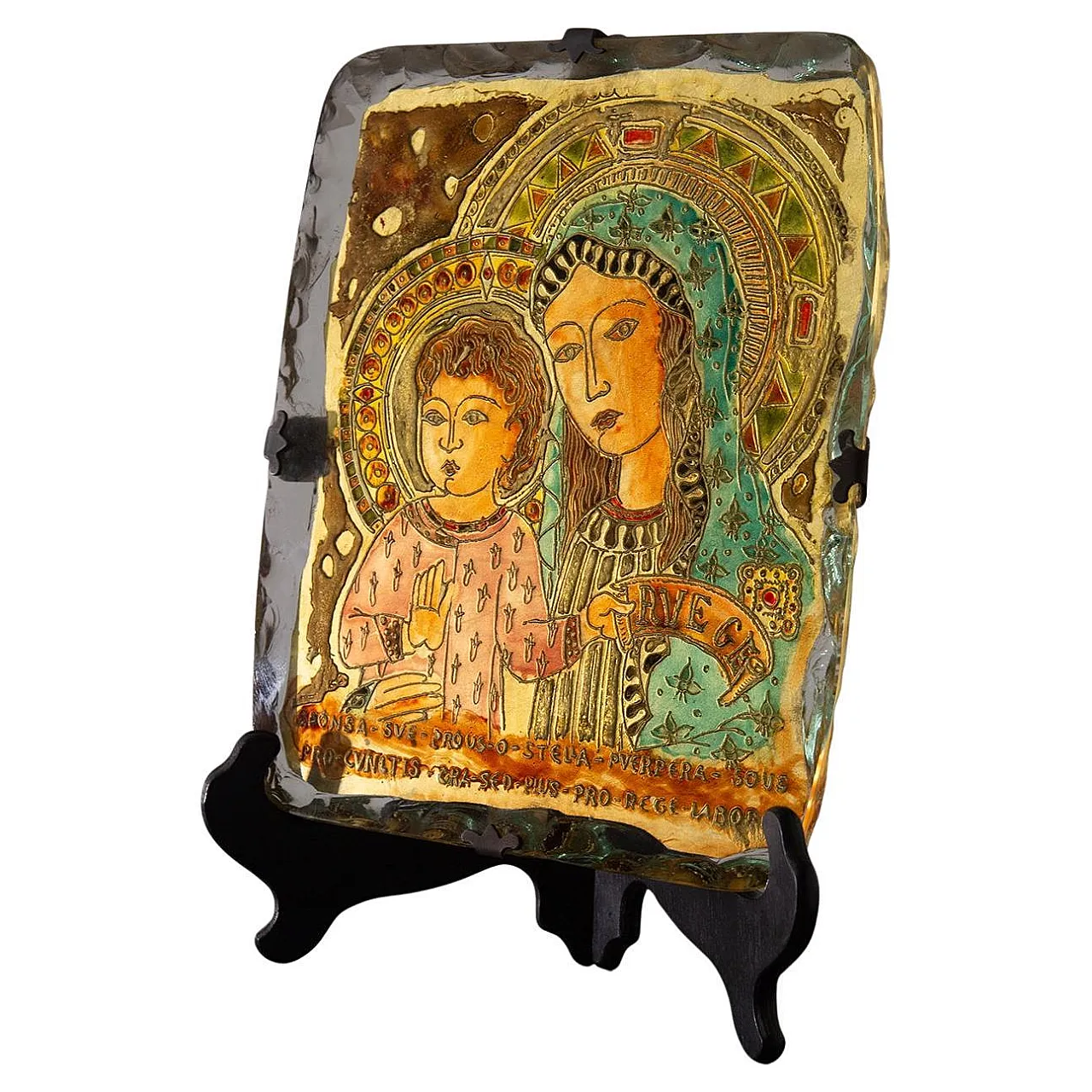 Madonna and Child wall panel in art glass by Fontana Arte, 1940s 1