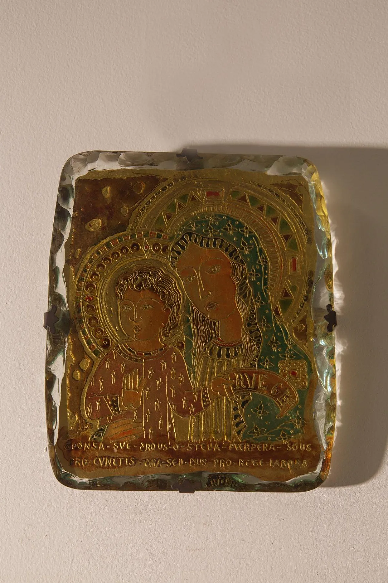 Madonna and Child wall panel in art glass by Fontana Arte, 1940s 10