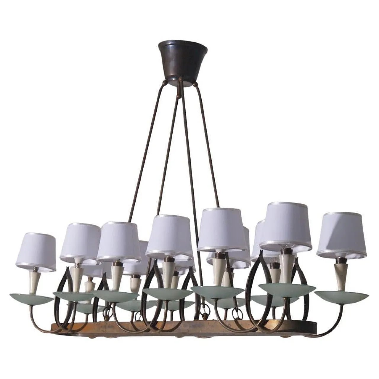 Lampadario di P. Chiesa per Fontana L. in ottone e vetro, anni '30 1