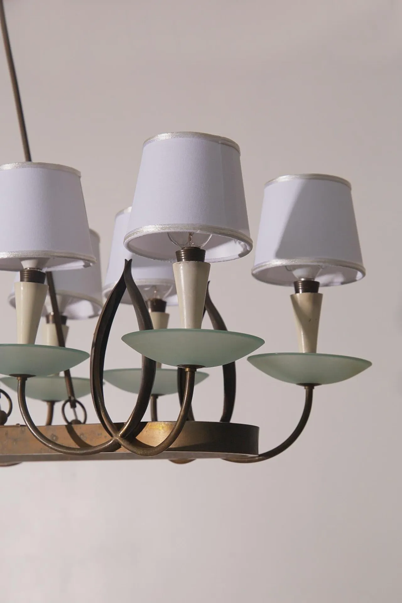 Lampadario di P. Chiesa per Fontana L. in ottone e vetro, anni '30 3