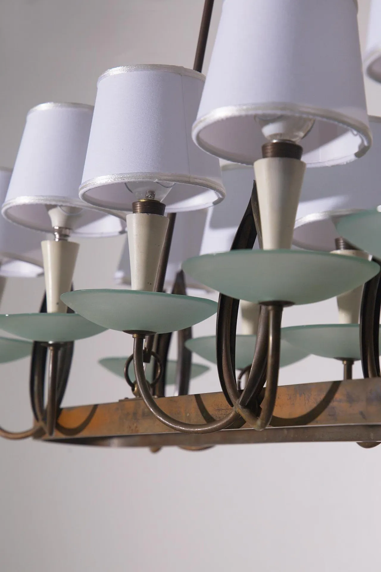 Lampadario di P. Chiesa per Fontana L. in ottone e vetro, anni '30 5