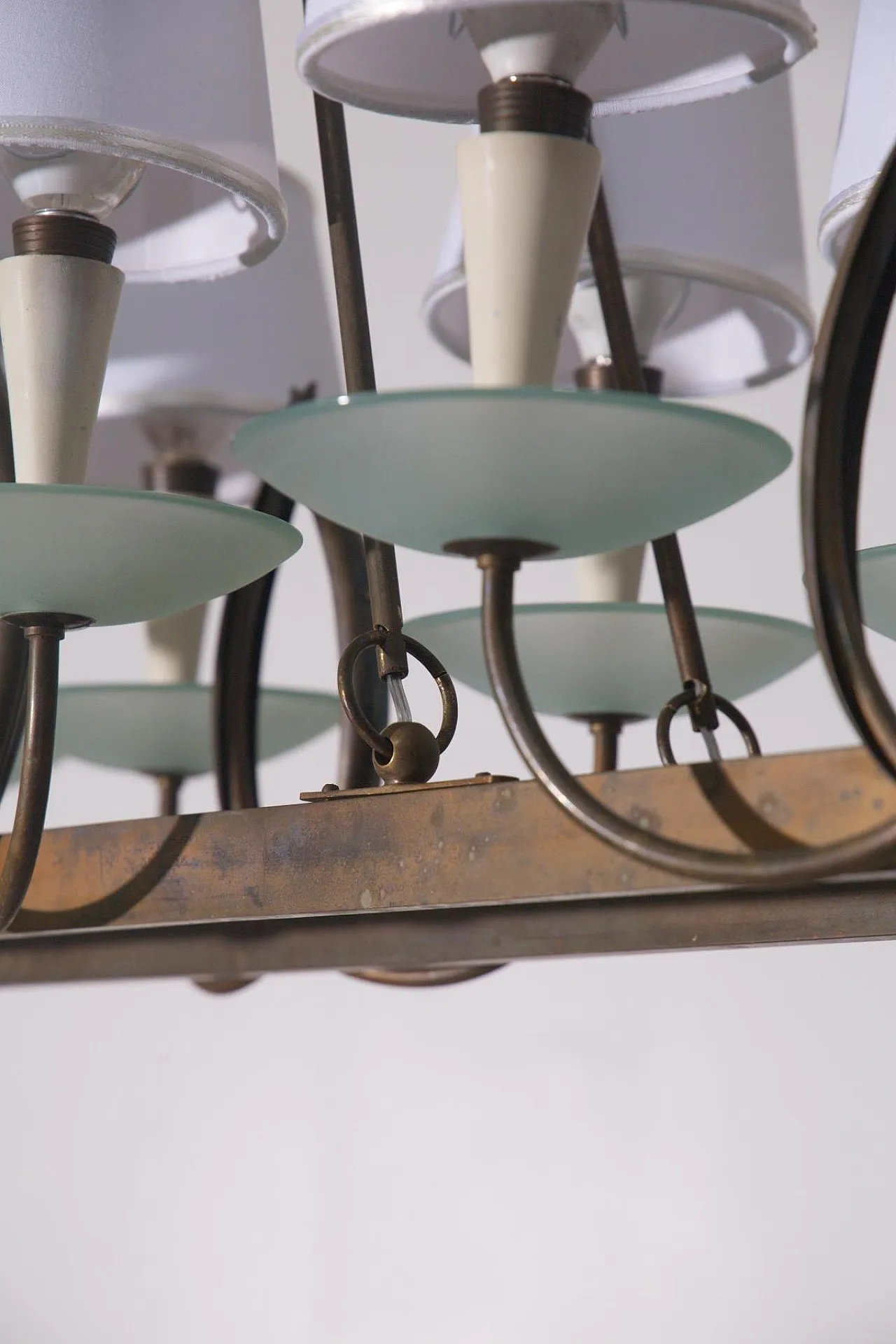 Lampadario di P. Chiesa per Fontana L. in ottone e vetro, anni '30 6