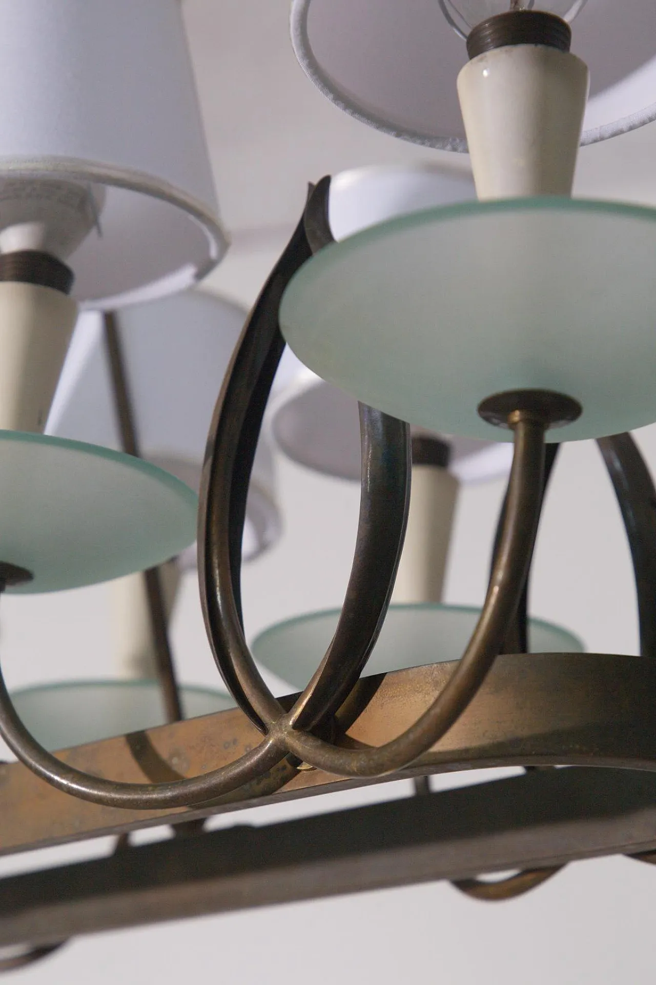 Lampadario di P. Chiesa per Fontana L. in ottone e vetro, anni '30 10