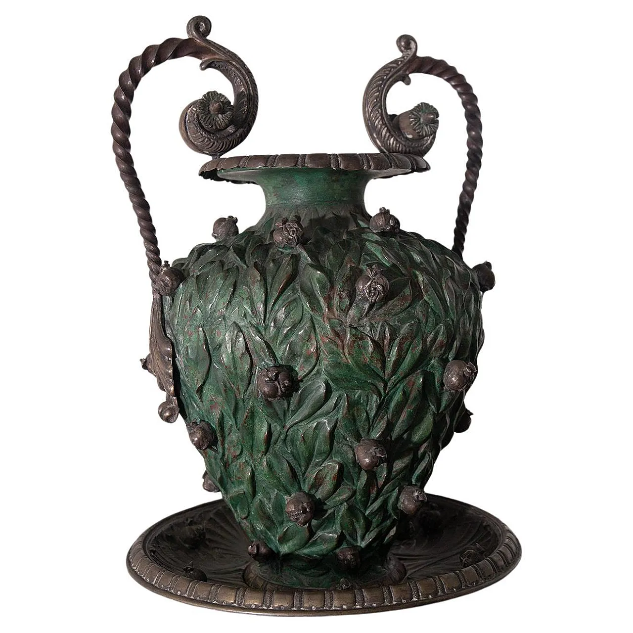 Vaso con base in rame e placcatura parziale in argento, '800 1