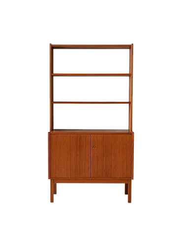 Vintage Scandinavian library with swing doors and visible shelves