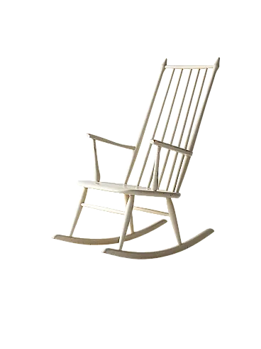 Scandinavian swing chair vintage white lacquered wood