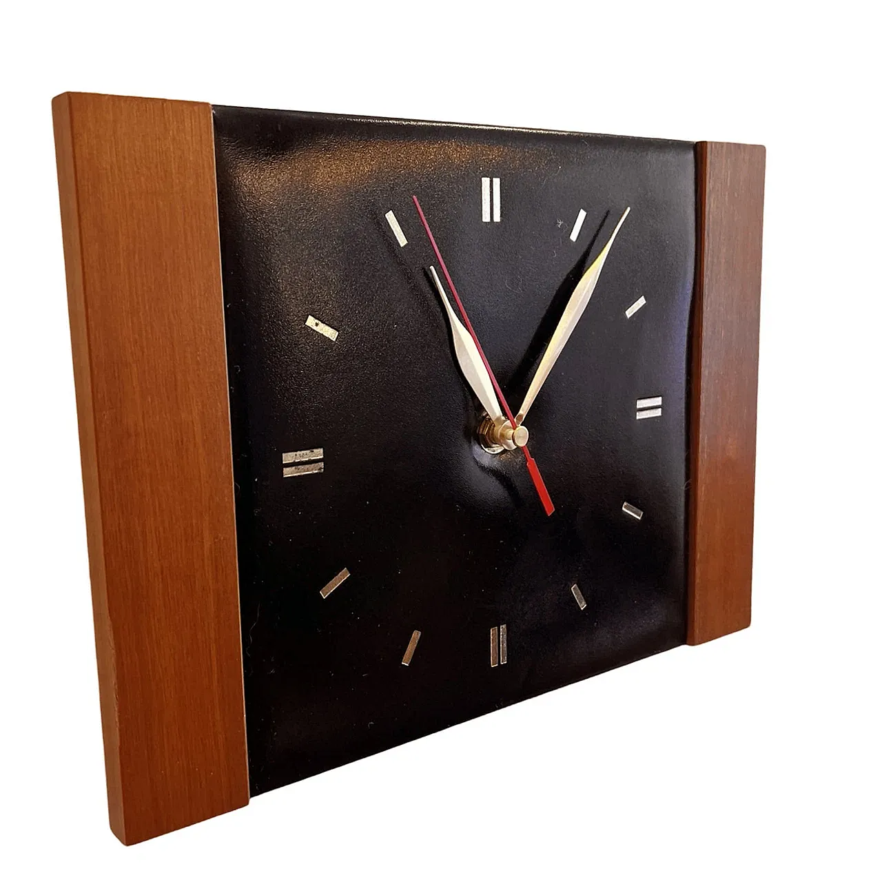 Modernist leather wall clock, Esquiere UK, 1970s 2