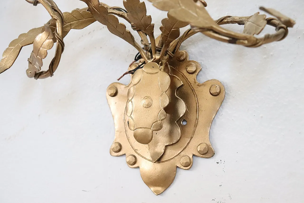 Set of three classic golden iron wall sconces, 1980s 12