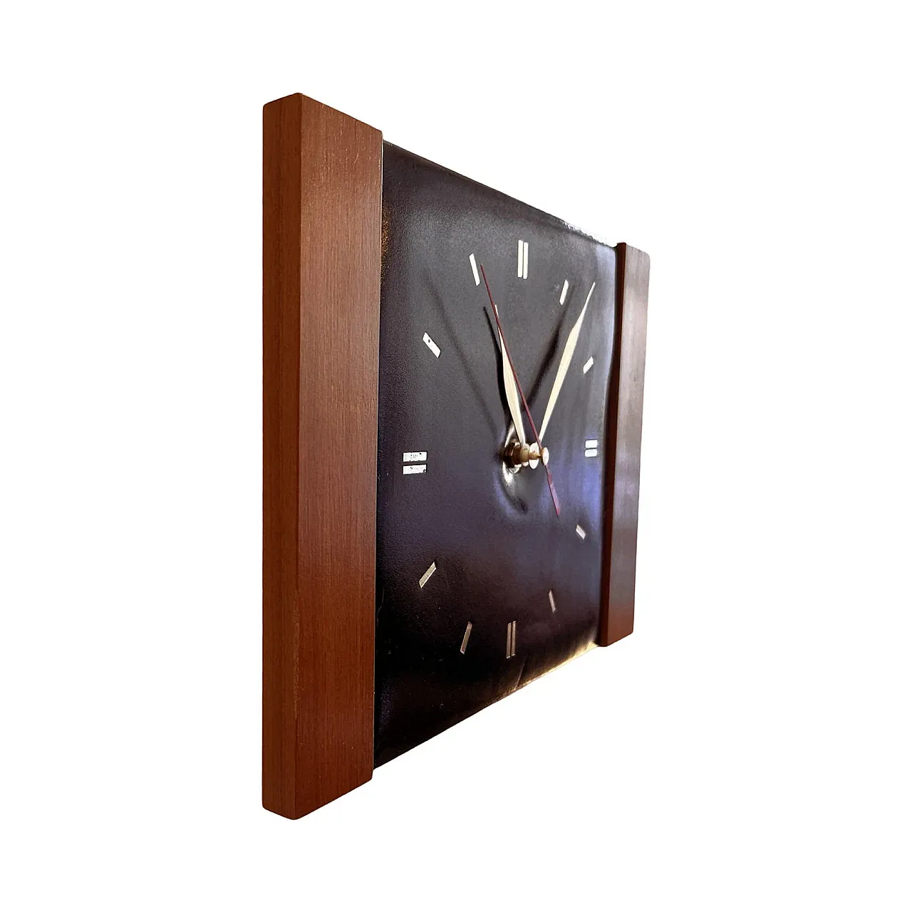Modernist leather wall clock, Esquiere UK, 1970s 3