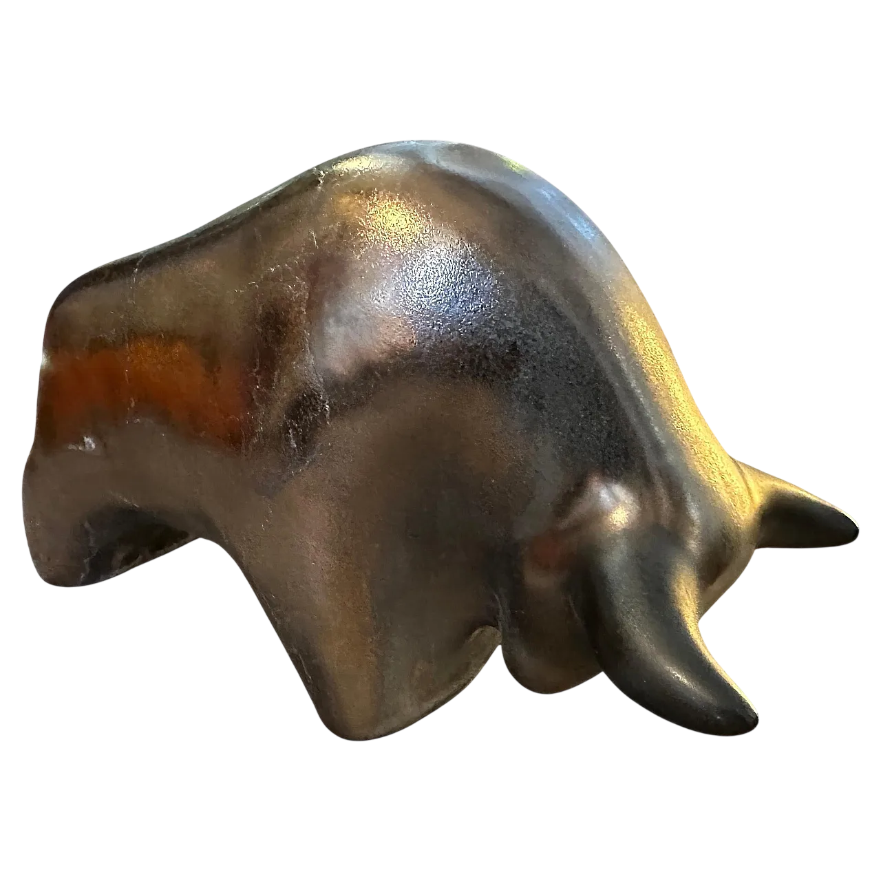 Gray and black lava ceramic bull, 1990s 8