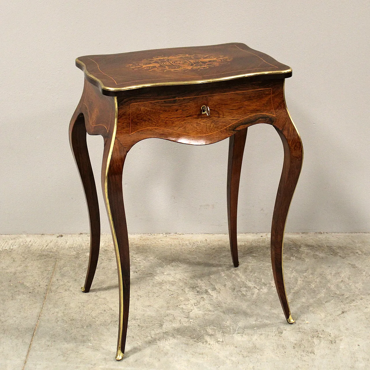 Tavolino in palissandro intarsiato Napoleone III '800 1