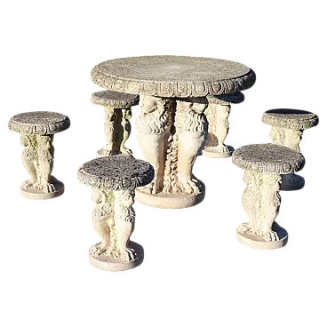 Garden set with table and 6 stools, early 1900s