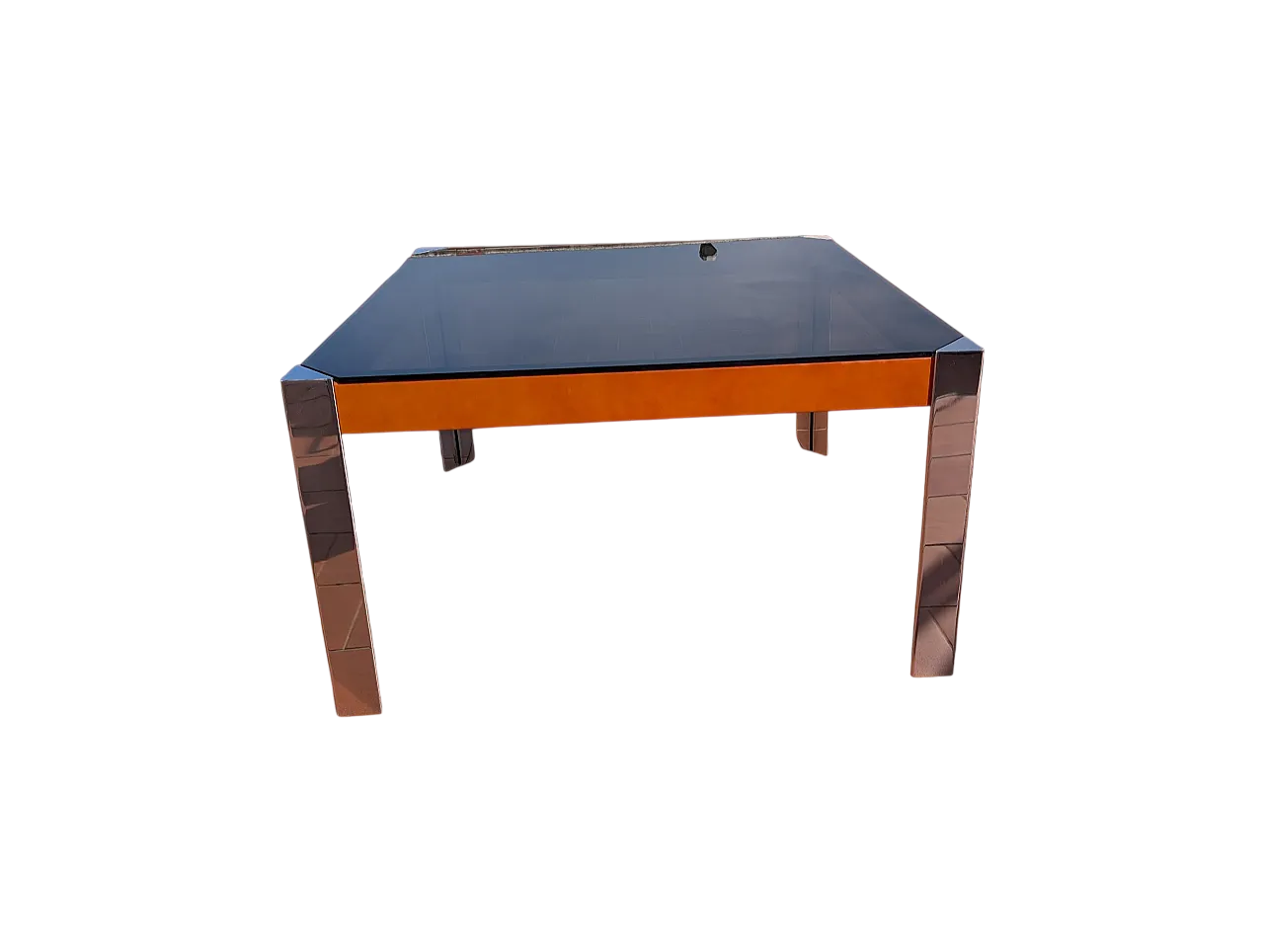 Tavolo da pranzo in vetro fumè e acciaio cromato, anni '70 7