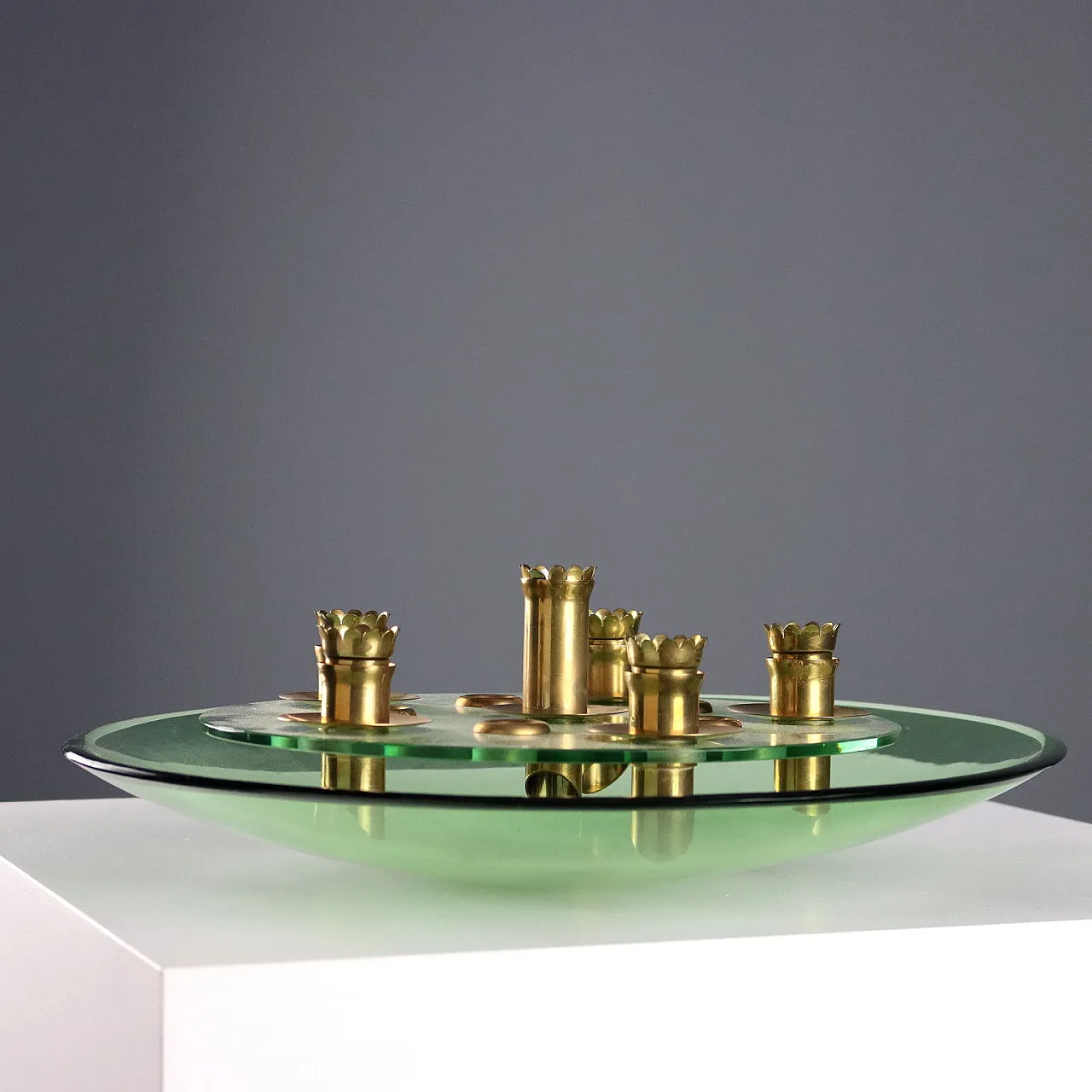 Centerpiece in aquamarine, transparent glass and brass, 20th century 4
