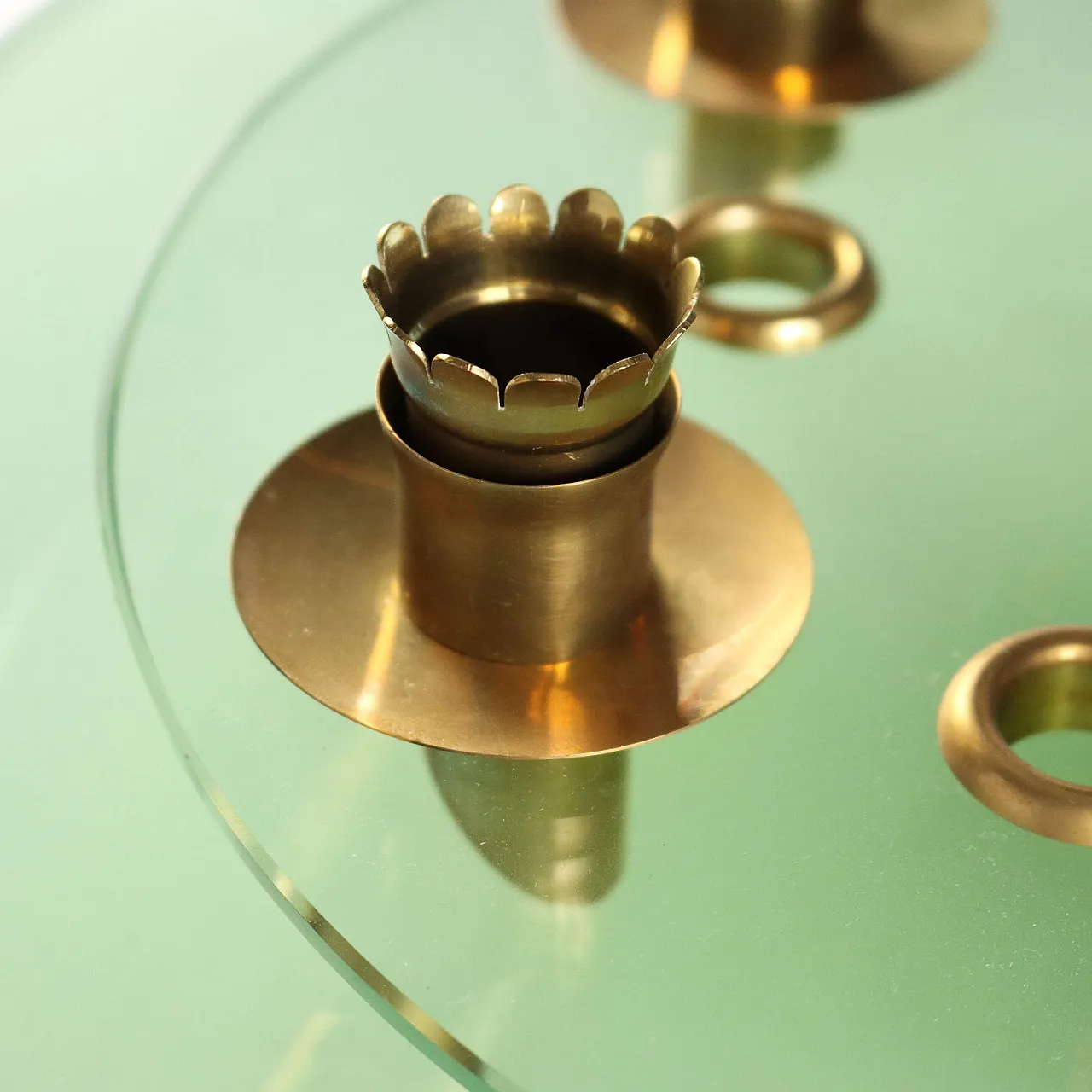 Centerpiece in aquamarine, transparent glass and brass, 20th century 6