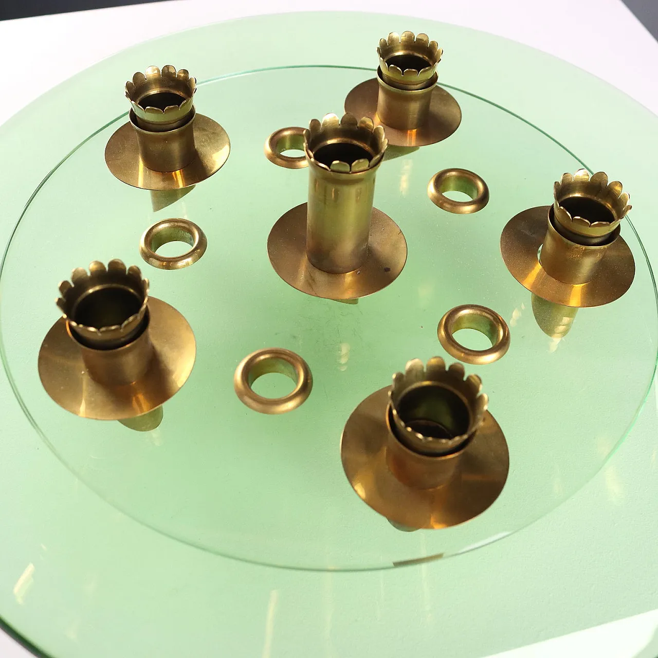 Centerpiece in aquamarine, transparent glass and brass, 20th century 8