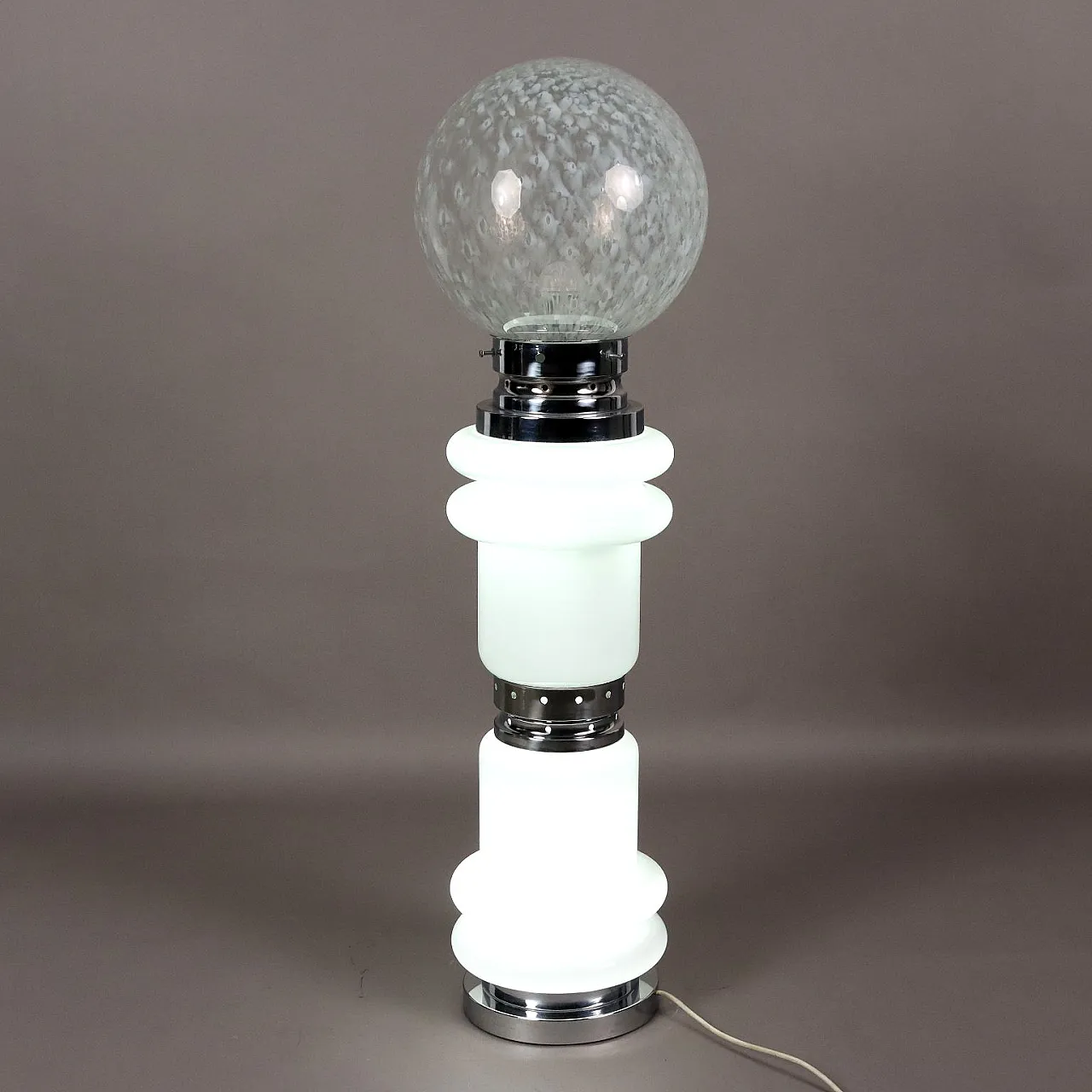 Lampada da terra in metallo cromato e vetro, fine '900 4