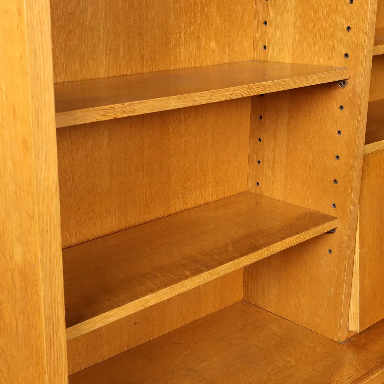 Libreria in rovere impiallacciato con ribalta e vano contenitore, anni '50 8