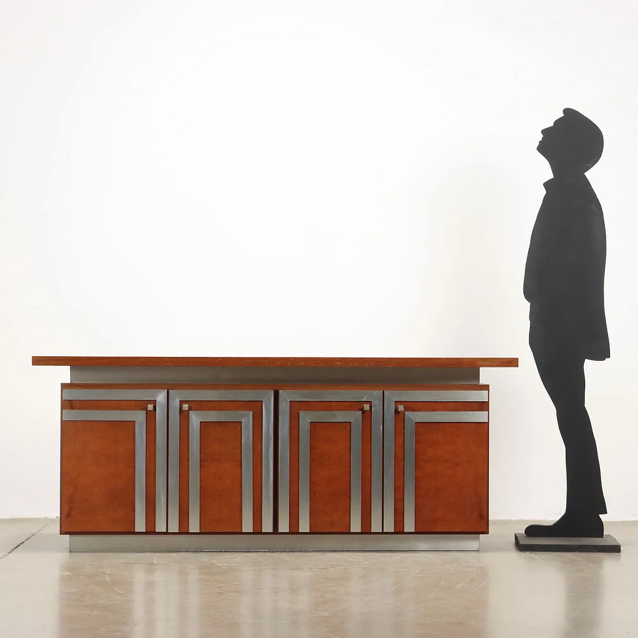 Walnut veneer and aluminium sideboard, late 20th century 2