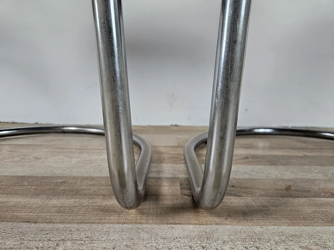 4 sedie in metallo tubolare e pelo marrone, anni '70 14