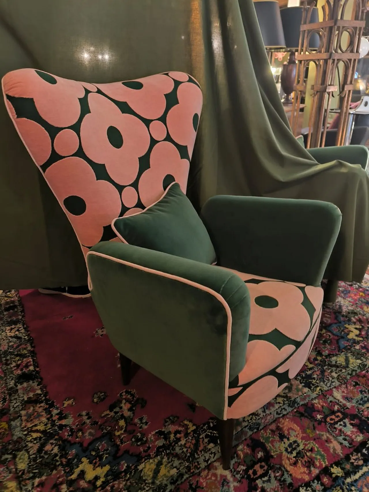 Pair of patterned armchairs, 1950s 4