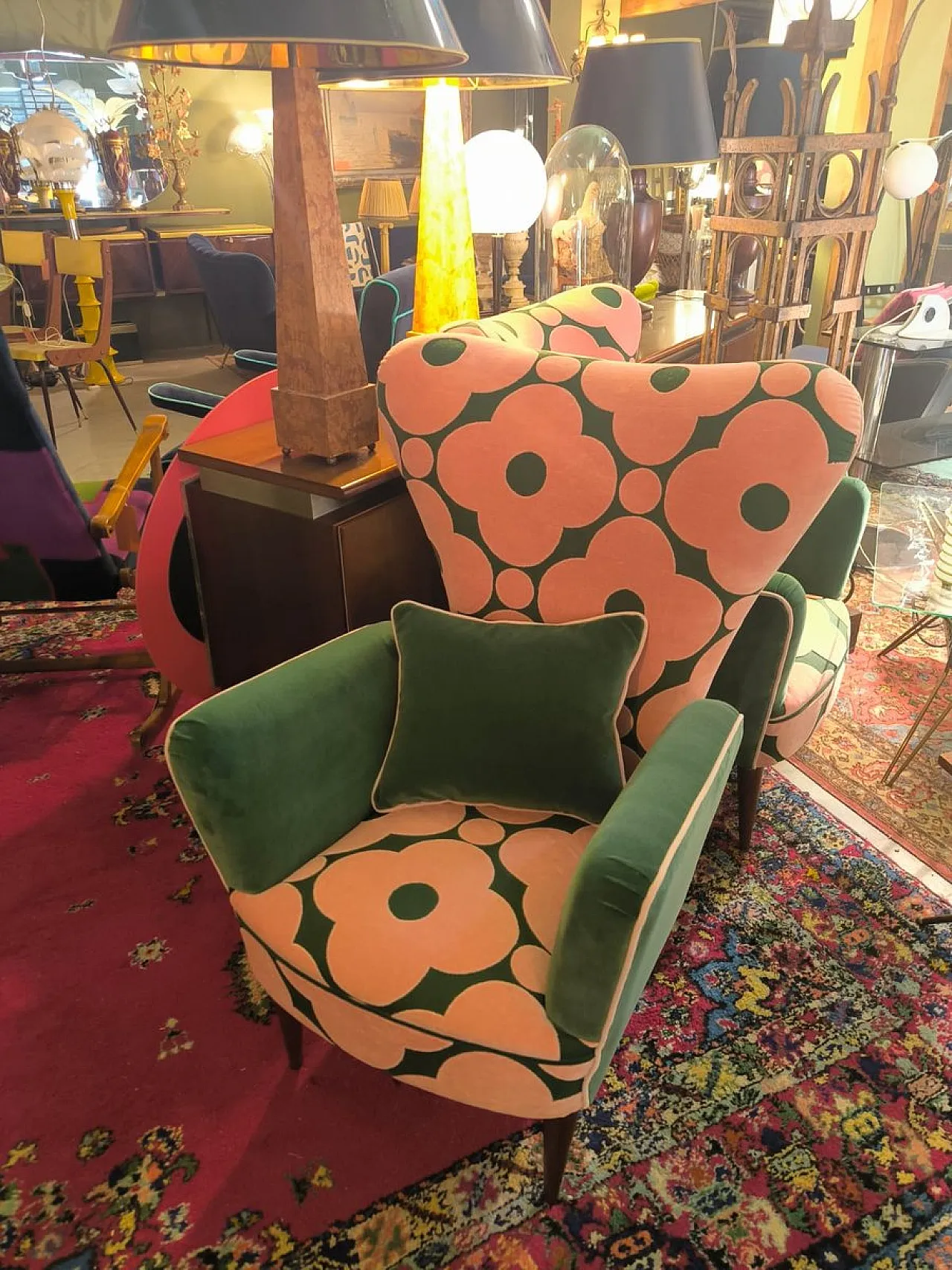 Pair of patterned armchairs, 1950s 9