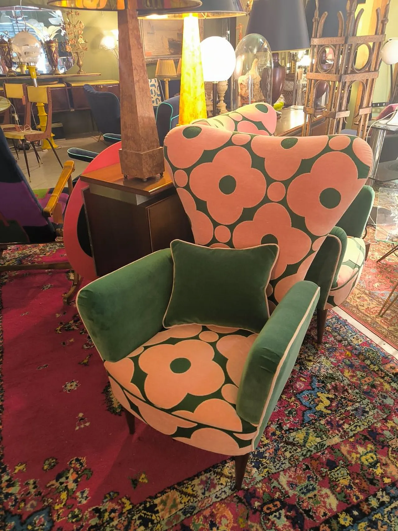 Pair of patterned armchairs, 1950s 10