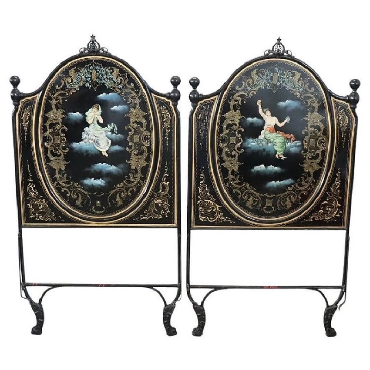 Pair of single beds in painted iron from the early 1900s 1