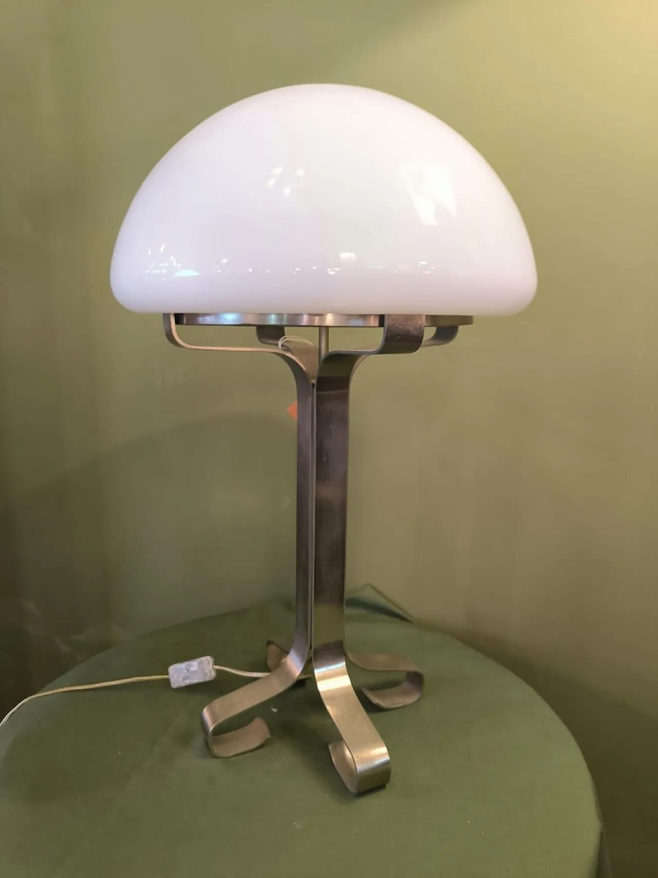 Steel and opal glass lamp, 1970s 3