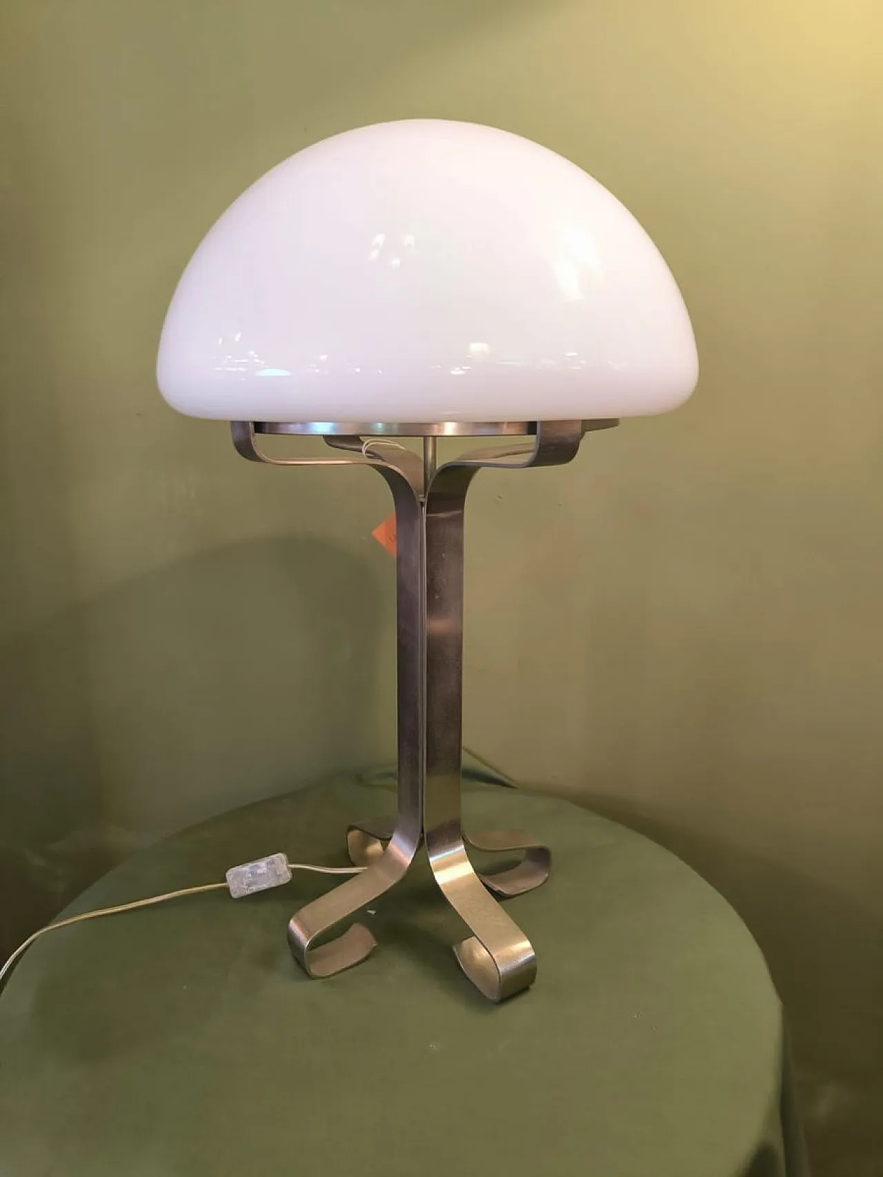Steel and opal glass lamp, 1970s 5