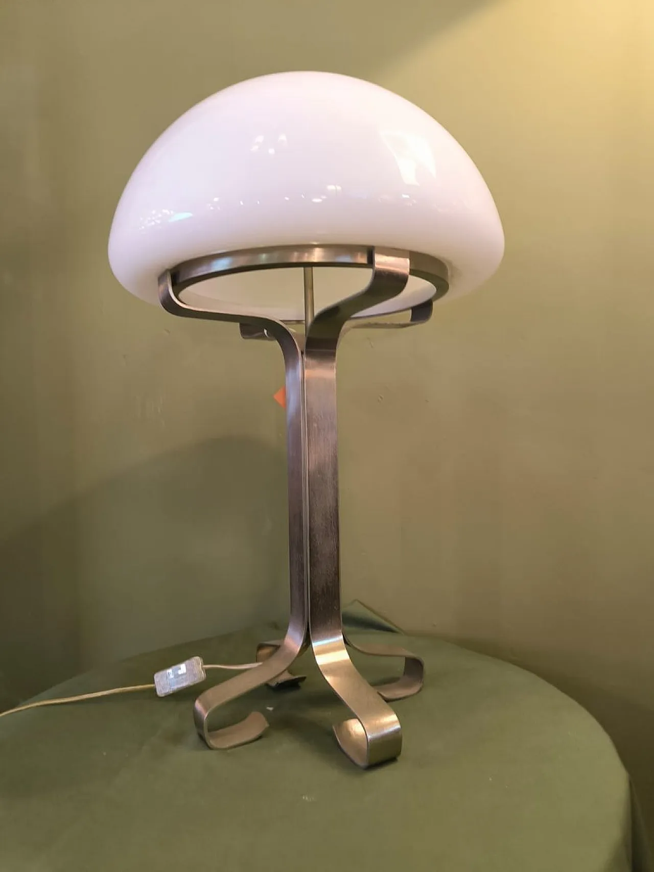 Steel and opal glass lamp, 1970s 7
